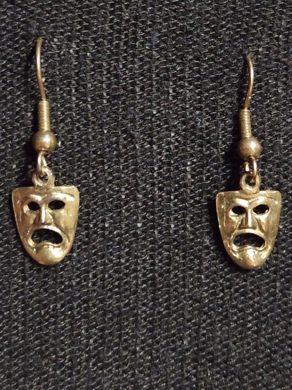 Gold Tone Theater Mask Dangle Earrings